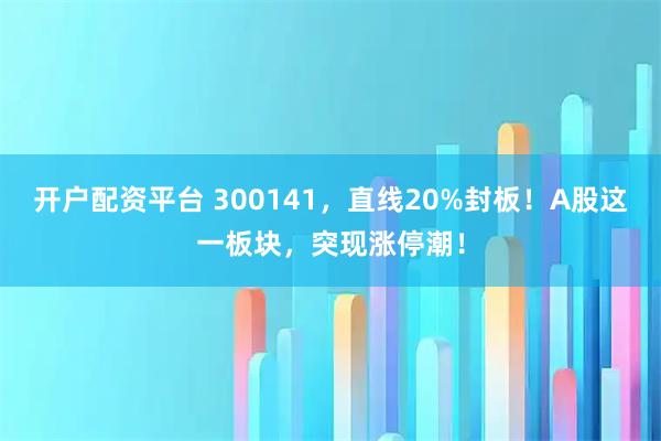 开户配资平台 300141，直线20%封板！A股这一板块，突现涨停潮！